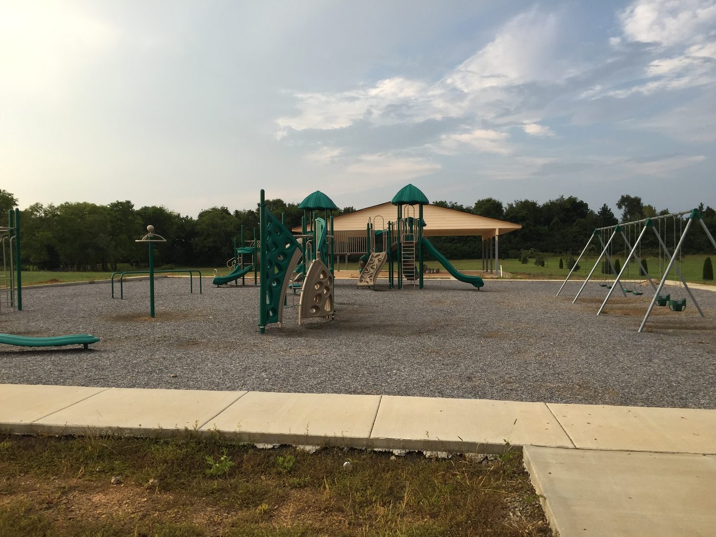 One of the outdoor pavilions added to ICM's campus in 2015, seen behind the playground